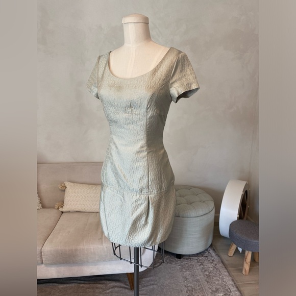 Y2K 2000s SAGE GREEN EMPIRE DROP WAIST MINI DRESS WITH SCOOP NECKLINE - Picture 2 of 15